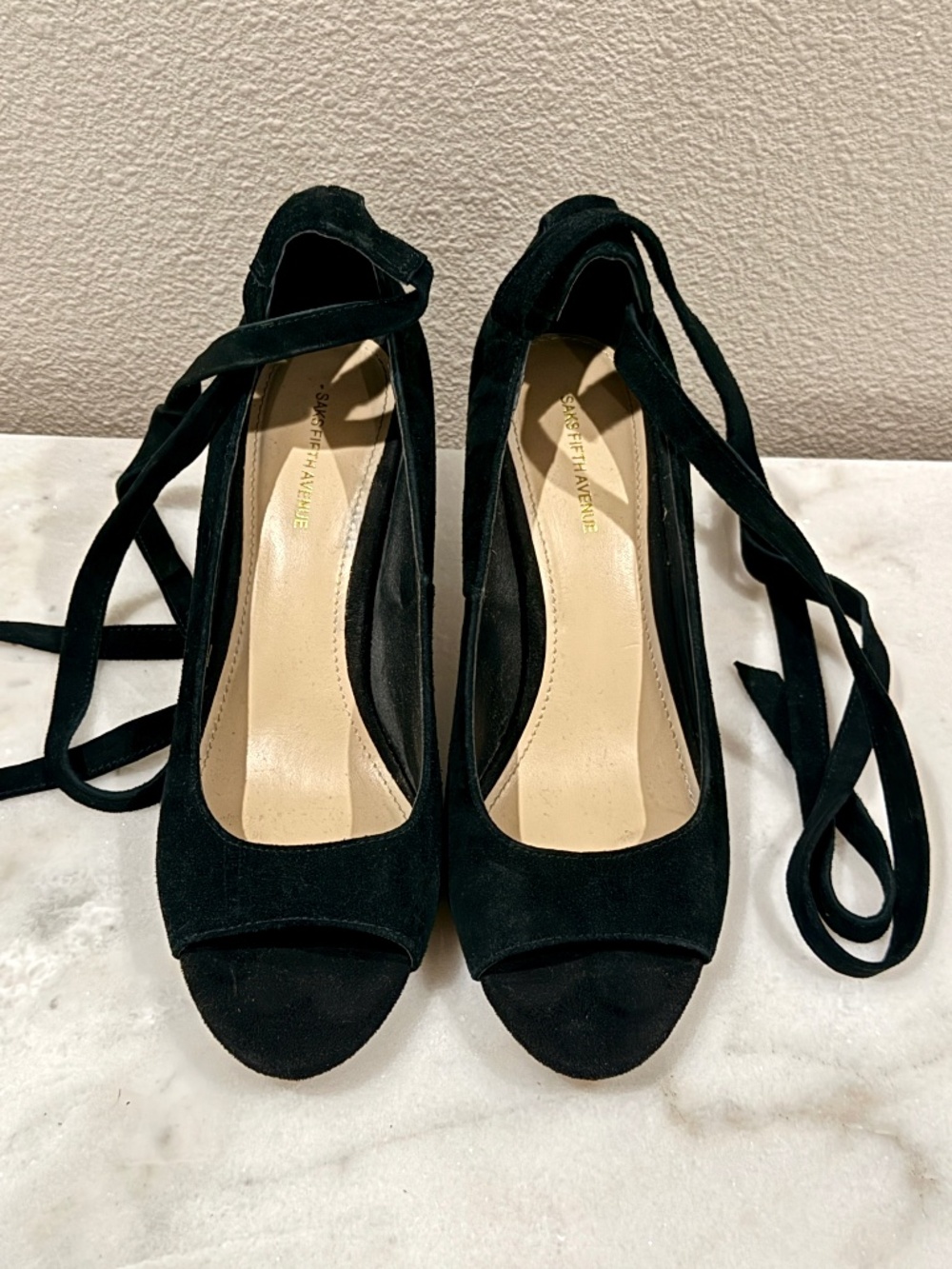 Saks Fifth Avenue Women's Black Suede Peep Toe Heels